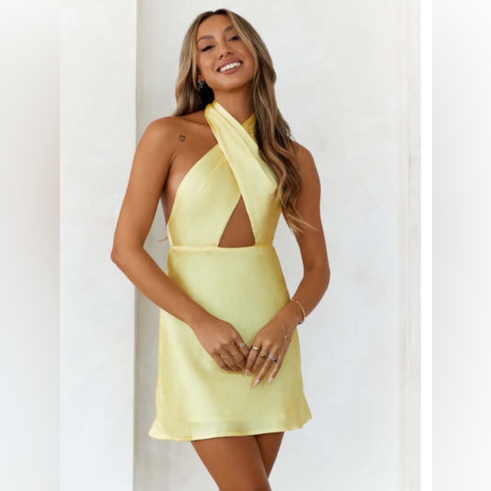 Hello Molly call me later satin yellow mini dress